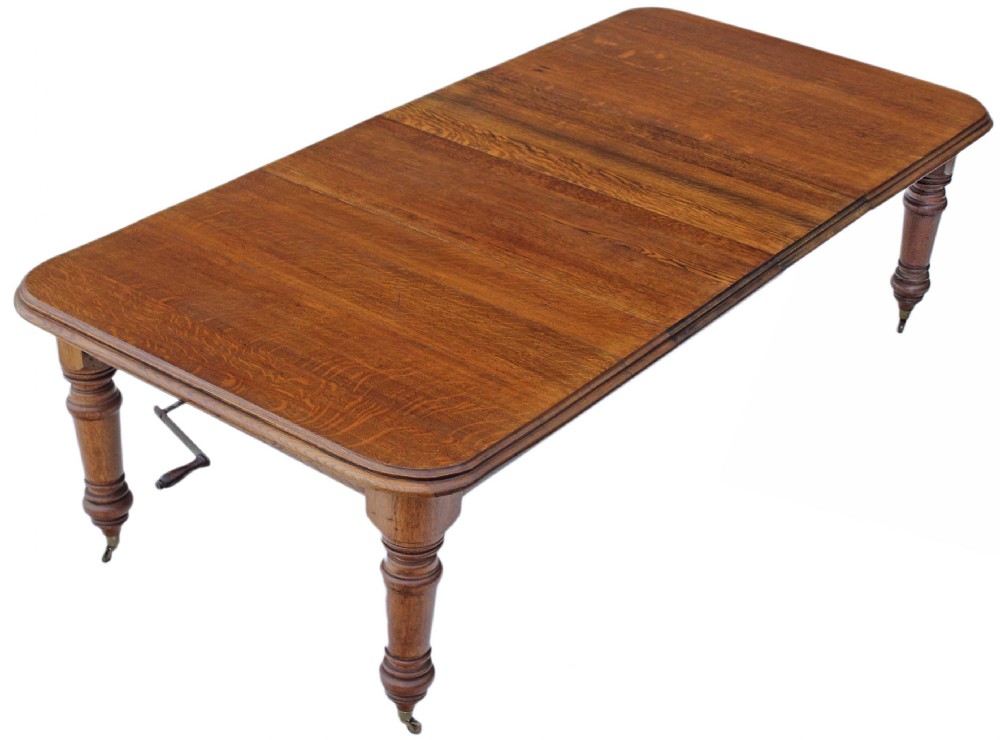 Large C1870 Victorian oak wind out extending dining table 8' 