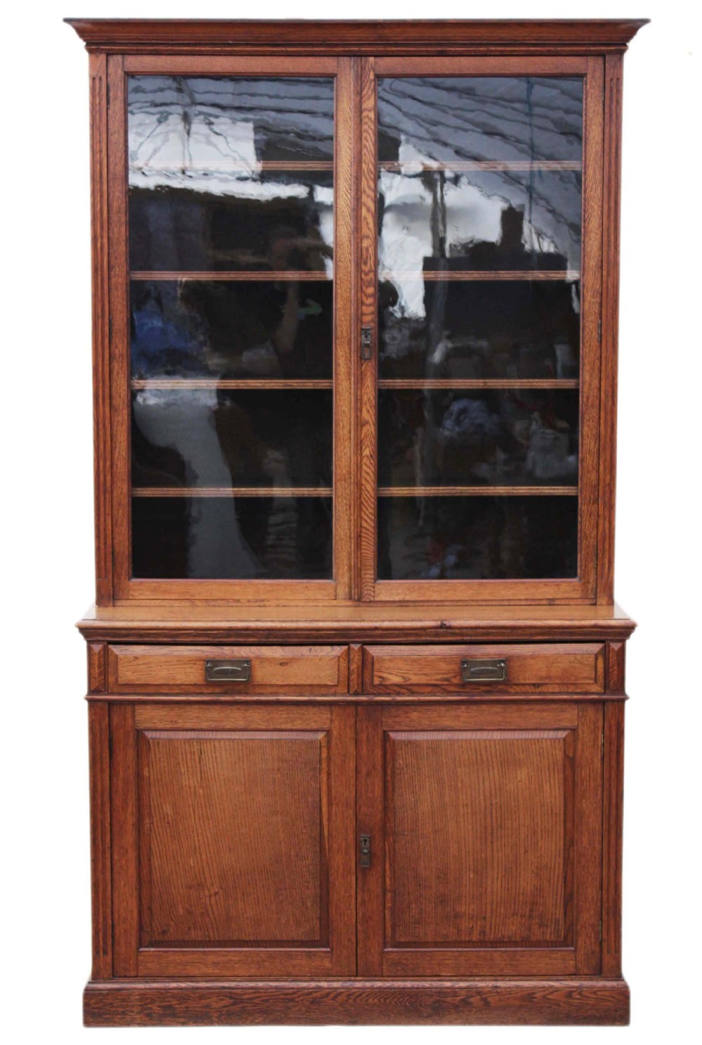 Victorian Arts and Crafts oak glazed bookcase display cabinet