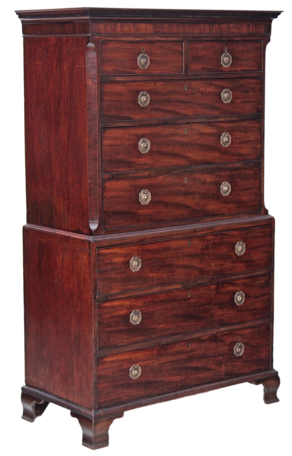 Georgian mahogany tallboy chest on chest of drawers 