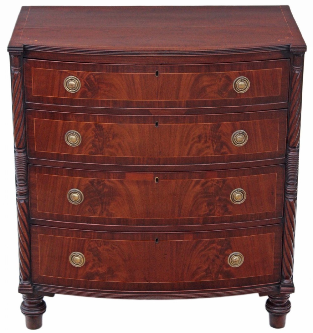 Georgian inlaid mahogany chest of drawers bow front