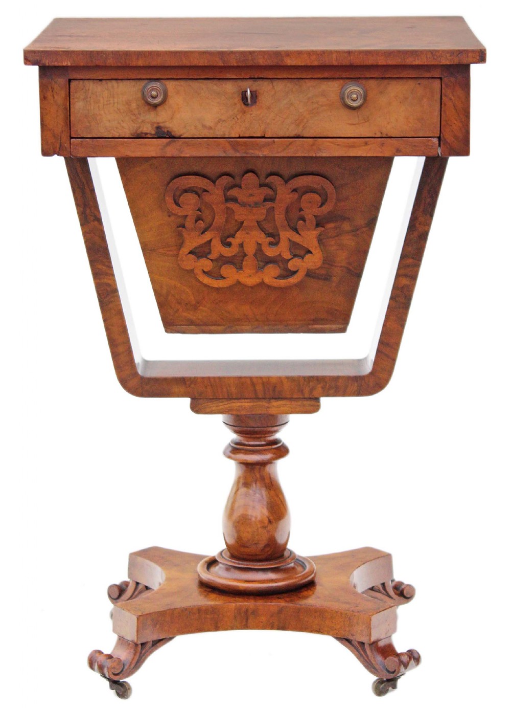 Victorian walnut games table side sewing box 