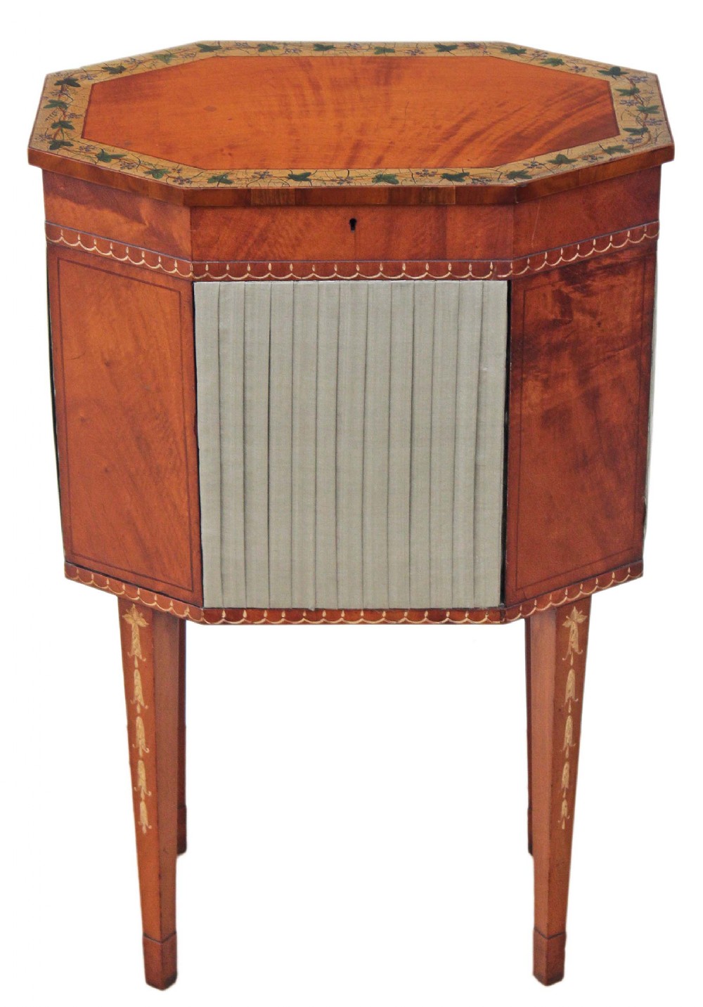 Edwardian satin walnut side table sewing basket