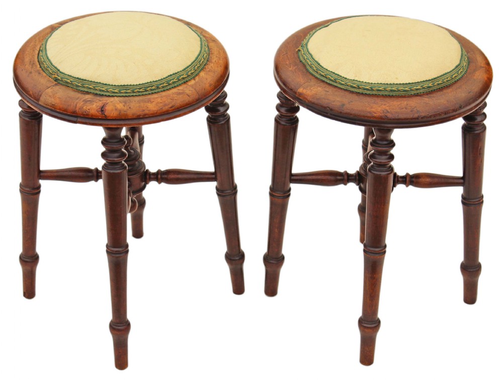 Rare pair of Victorian beech upholstered stools