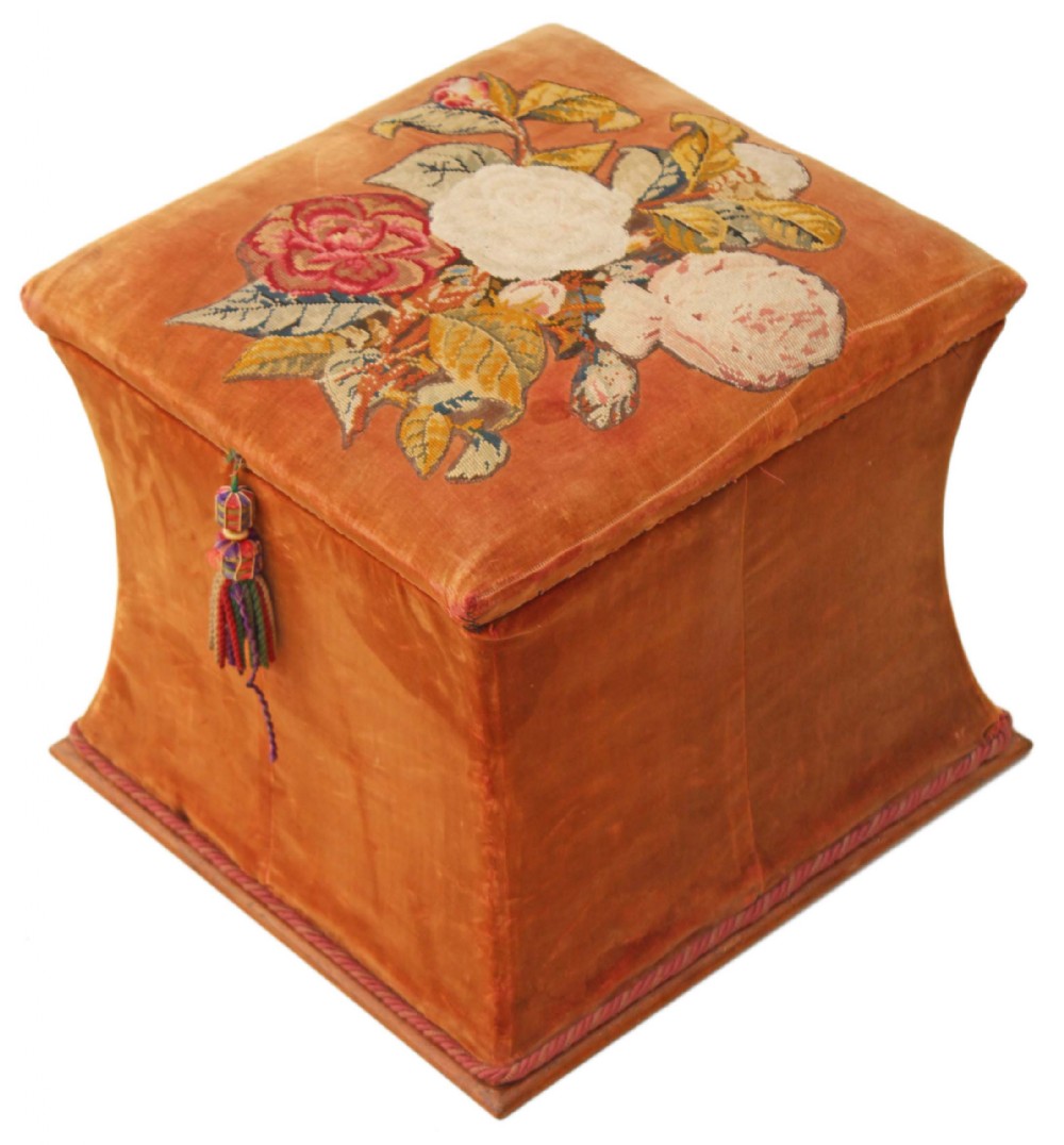 Victorian shaped upholstered needlepoint ottoman blanket box