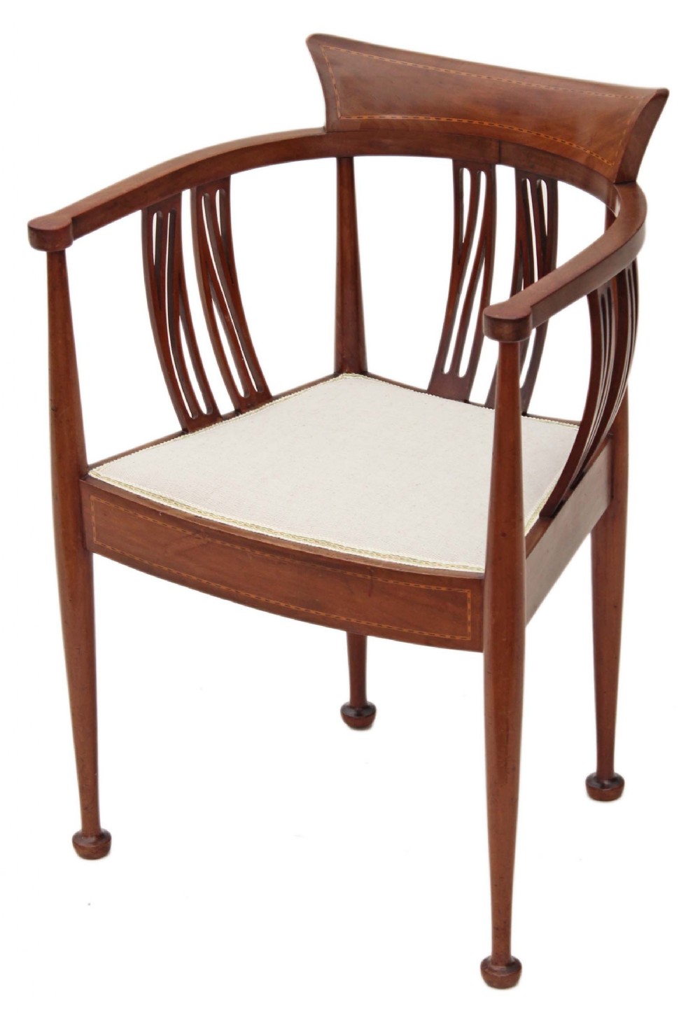 Edwardian inlaid mahogany corner armchair tub chair