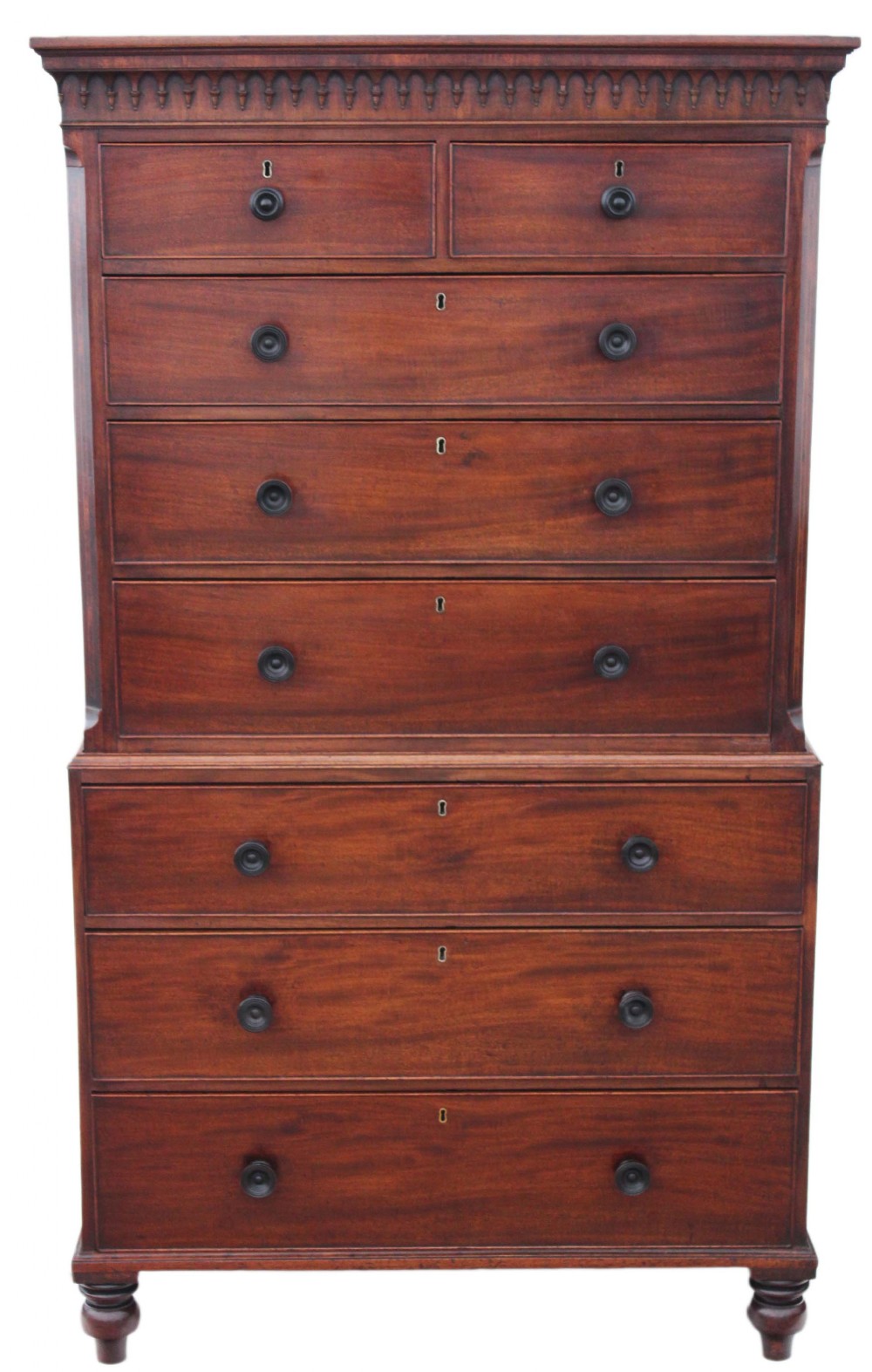 Georgian mahogany tallboy chest on chest of drawers