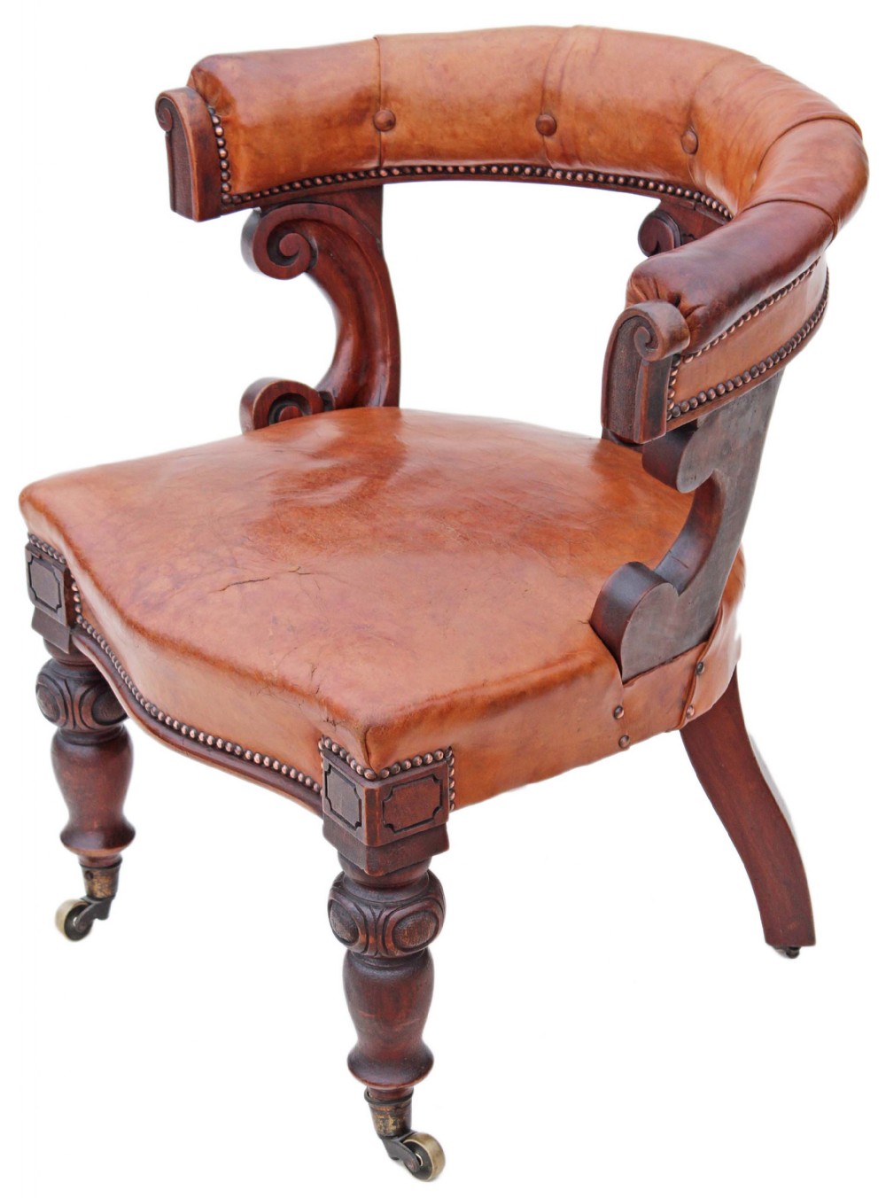 Victorian walnut leather tub chair armchair 