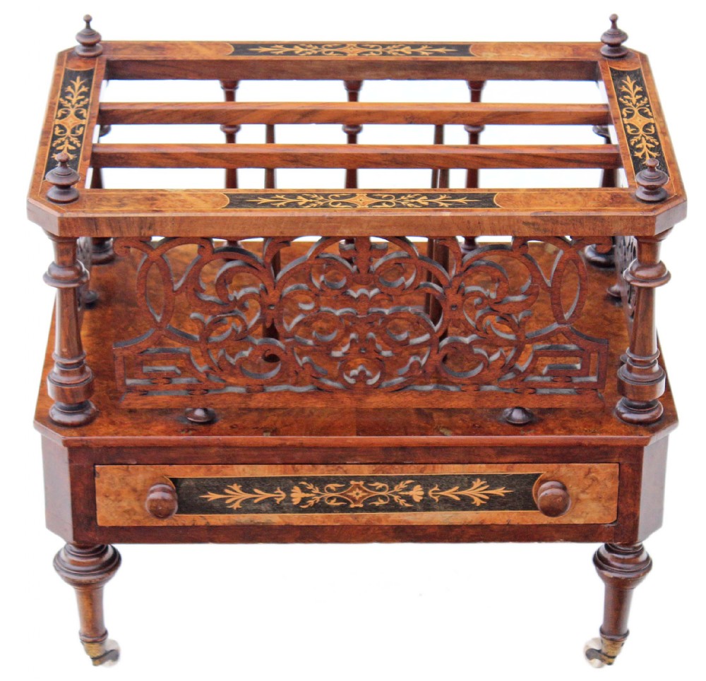 Victorian walnut Canterbury magazine rack