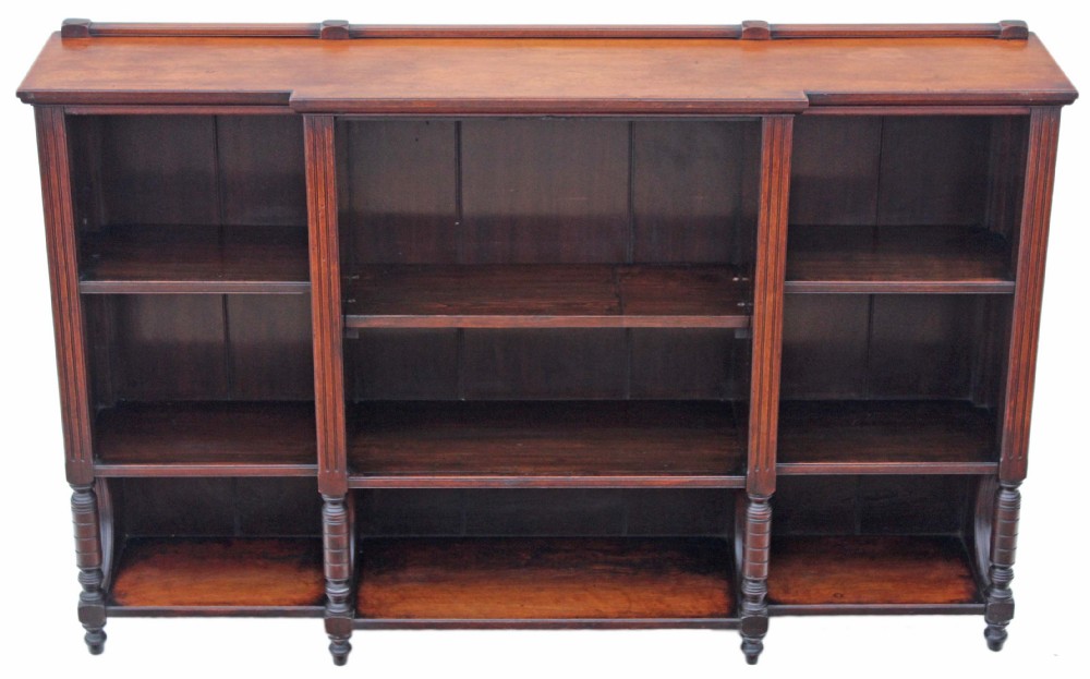 Victorian walnut breakfront open bookcase