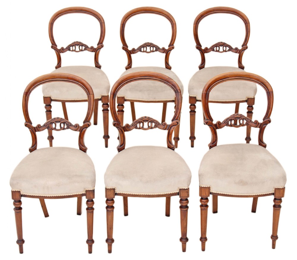 Set of 6 Victorian carved walnut dining chairs balloon back