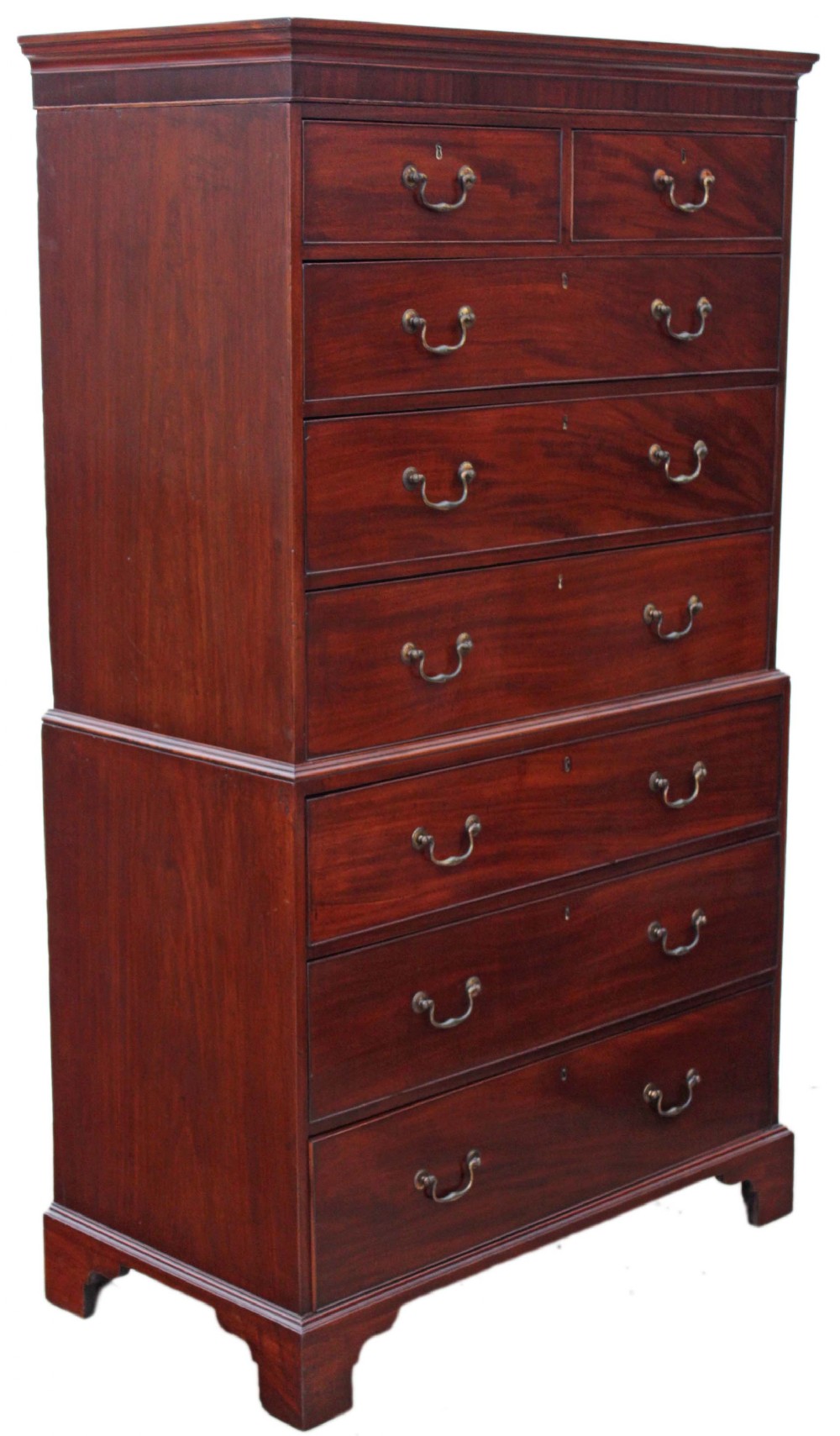 Georgian mahogany tallboy chest on chest of drawers