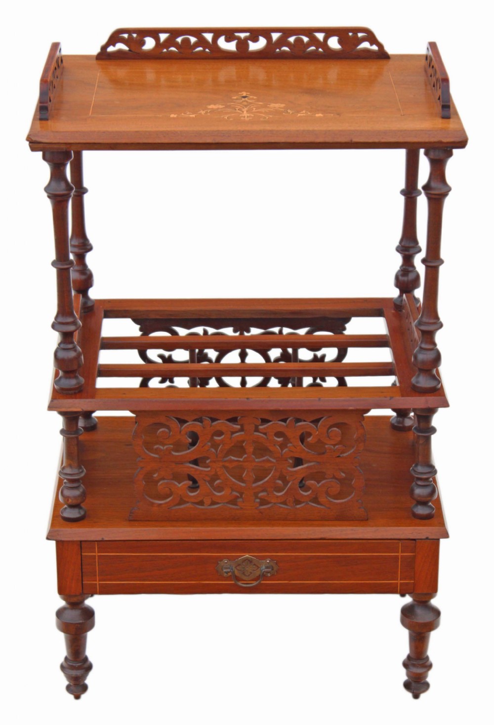 Victorian inlaid walnut Canterbury magazine rack