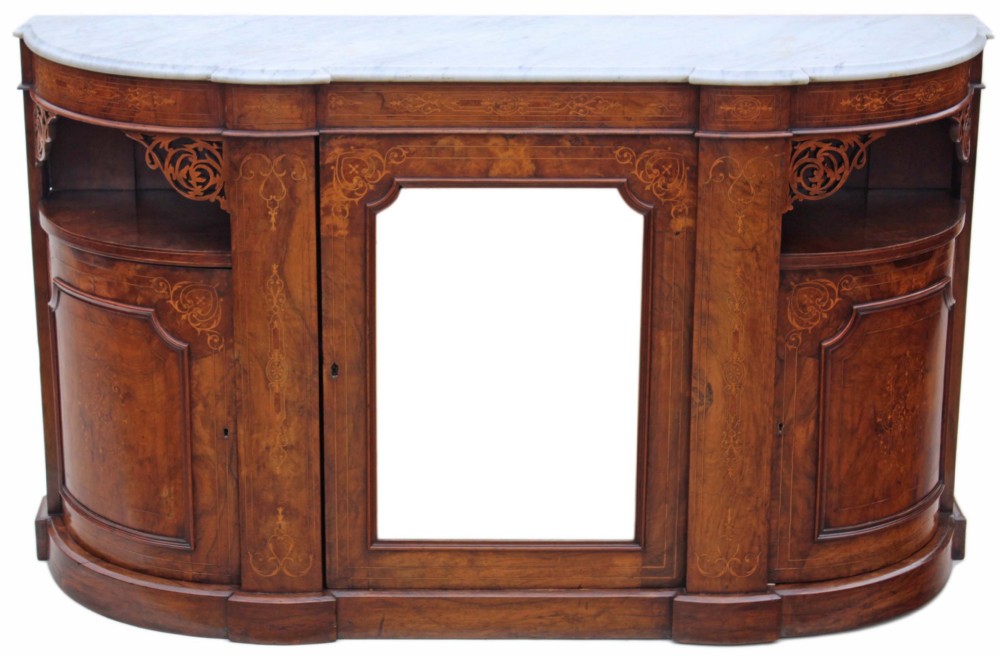 Victorian inlaid burr walnut credenza chiffonier sideboard