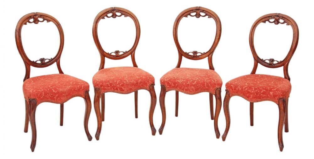 Set of 4 Victorian carved walnut dining chairs balloon back