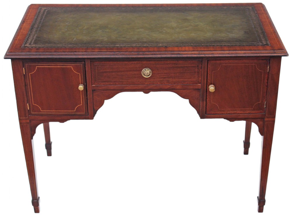 Edwardian inlaid mahogany leather desk writing table