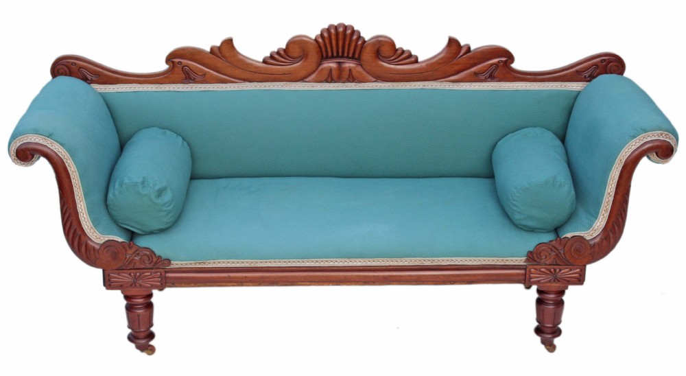 Regency carved mahogany sofa scroll arm