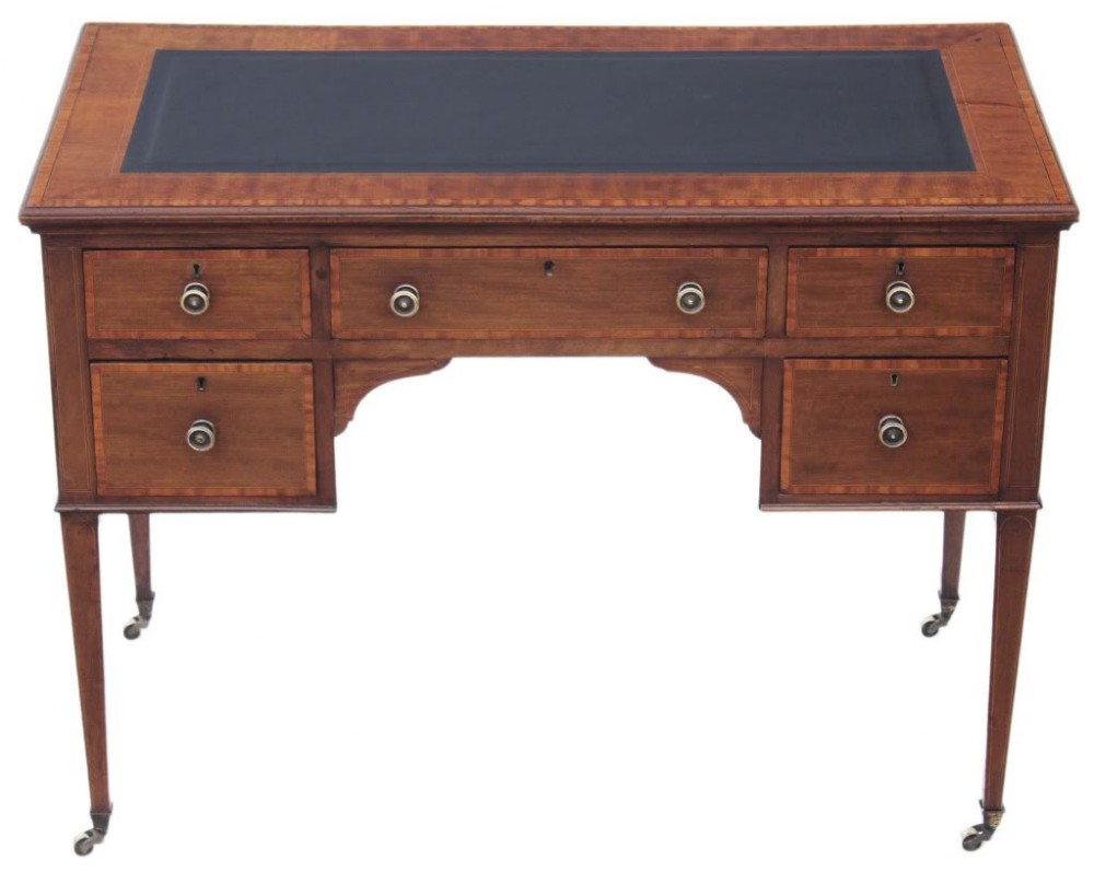 Edwardian inlaid mahogany & leather desk writing table