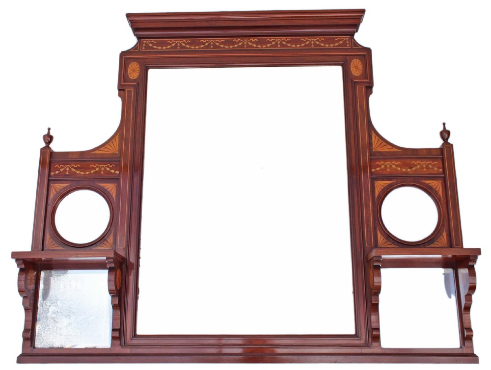 Victorian inlaid mahogany overmantle wall mirror