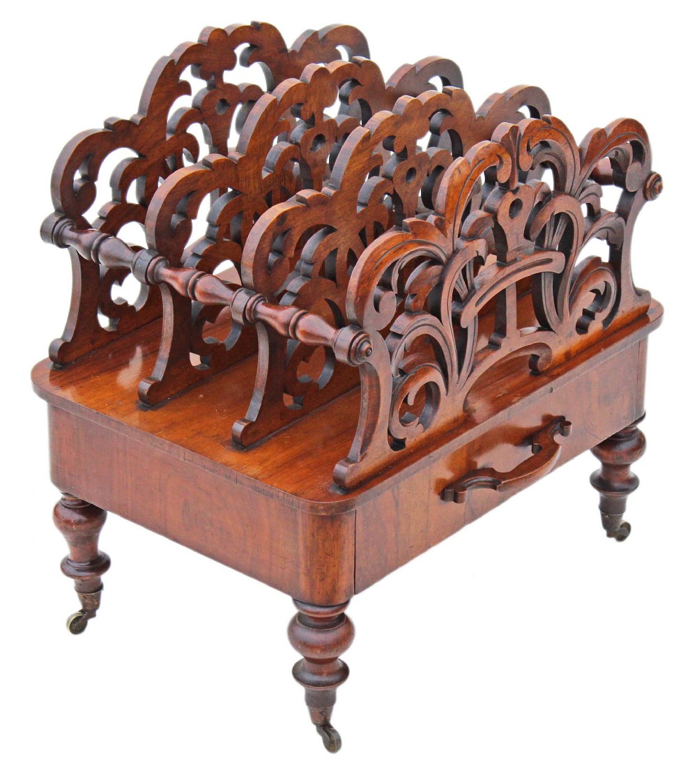 Victorian walnut acanthus Canterbury magazine rack 