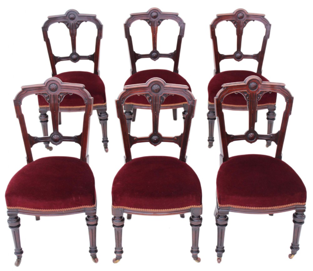 Set of 6 Victorian Gothic mahogany dining chairs