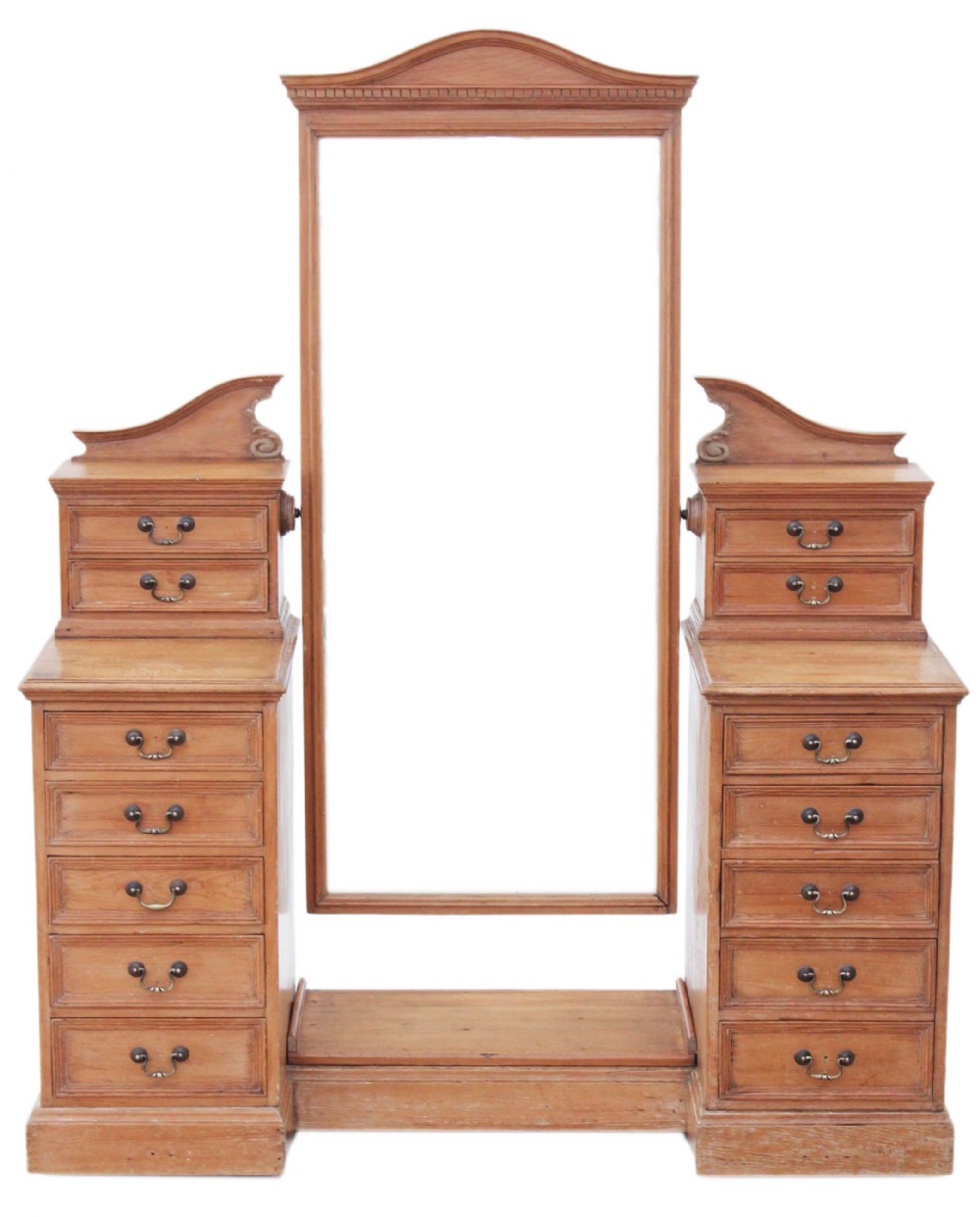 Large Victorian pine twin pedestal dressing table