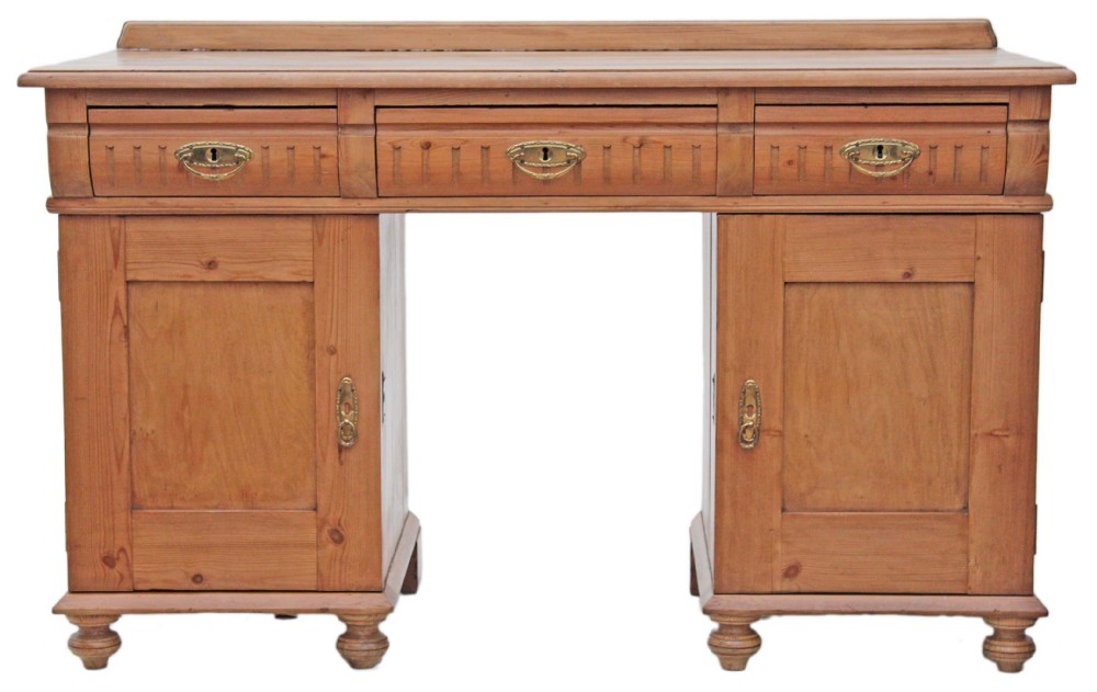 Edwardian pine twin pedestal desk dressing table  