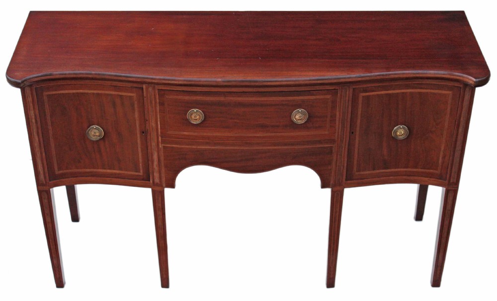Gillows Victorian serpentine inlaid mahogany sideboard