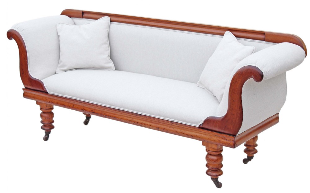Victorian scroll arm sofa chaise longue satin walnut