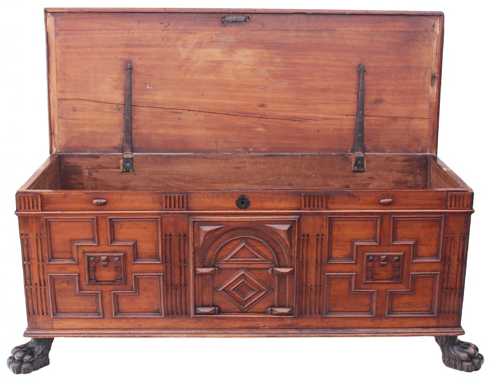 Italian 18C oak cypress cassone coffer mule chest