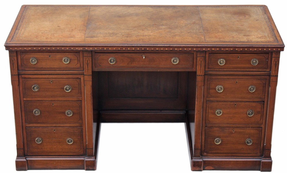 Victorian aesthetic inlaid walnut twin pedestal desk