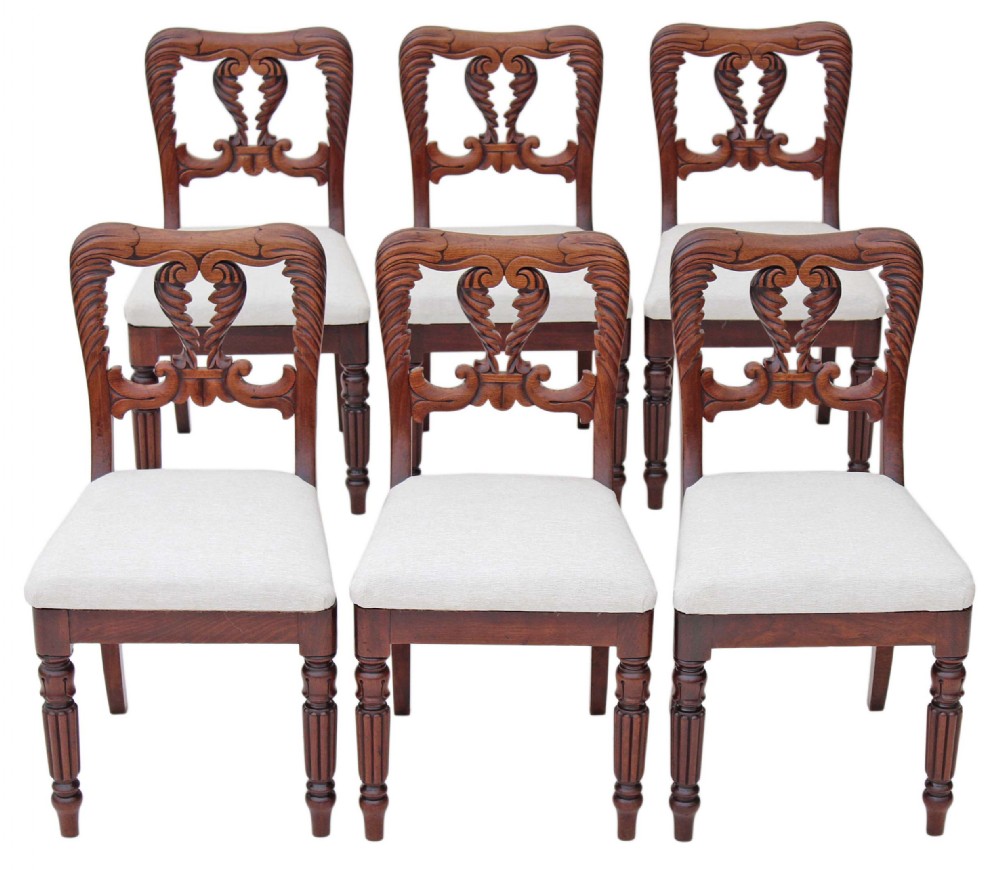 Set of 6 William IV carved mahogany dining chairs