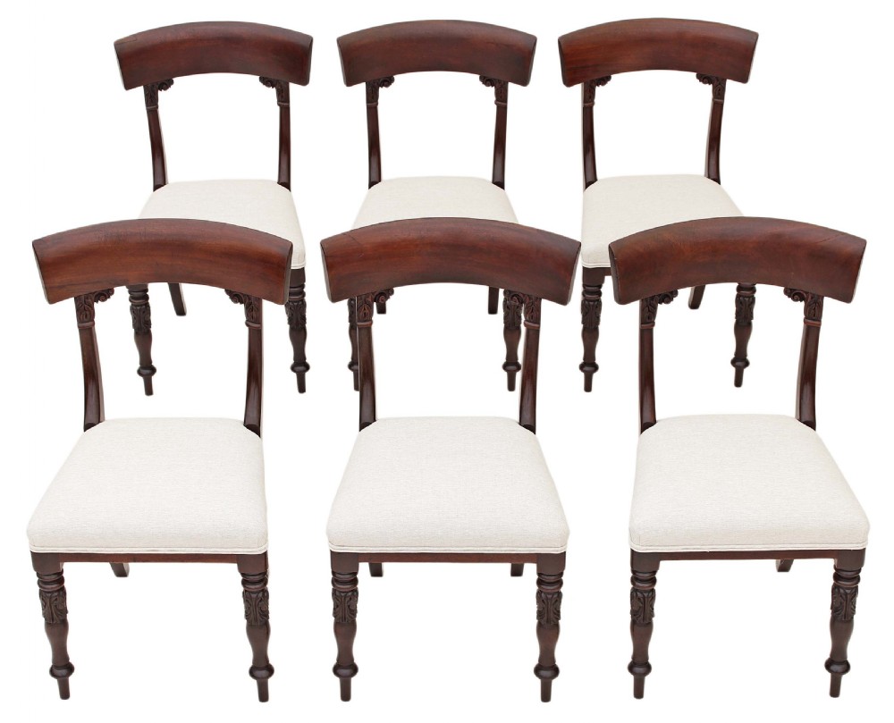 Set of 6 William IV carved Cuban mahogany dining chairs bar back
