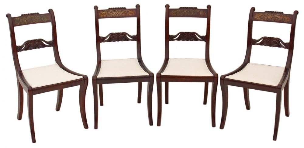 Set of 4 Regency brass inlaid faux rosewood dining chairs 