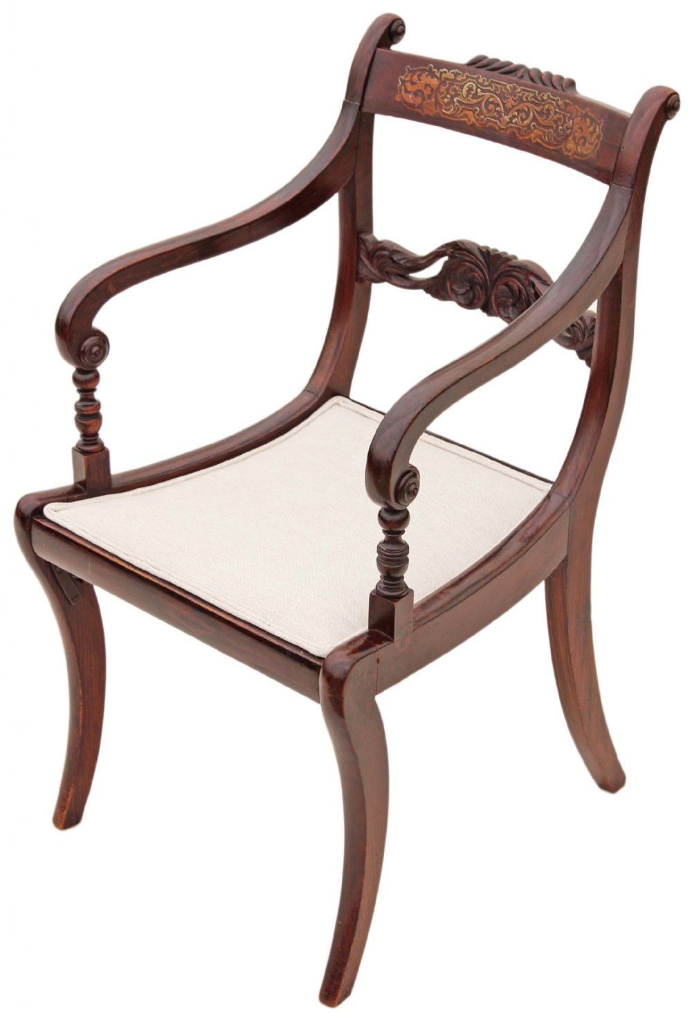 Regency brass inlaid faux rosewood elbow desk chair carver
