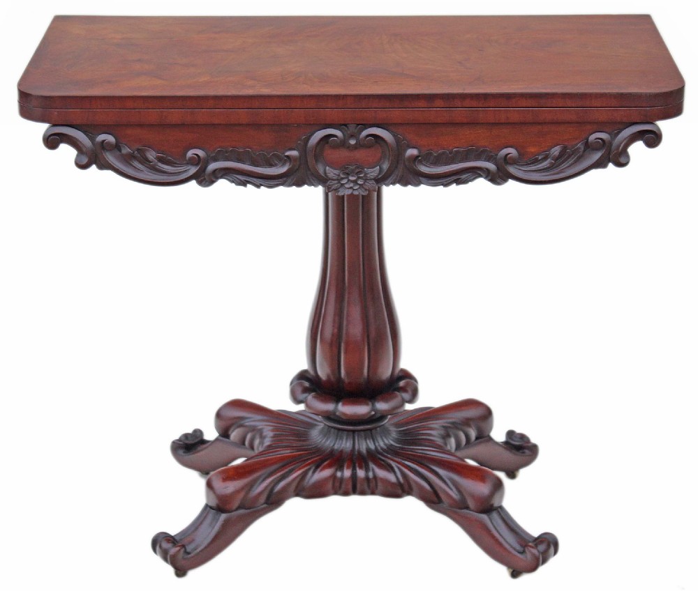 Regency carved mahogany folding card tea table