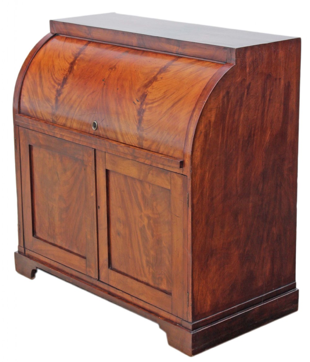 Victorian flame mahogany cylinder bureau desk