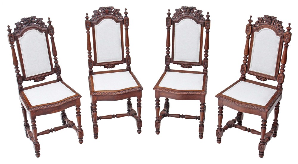 Set of 4 Victorian Gothic carved oak dining chairs
