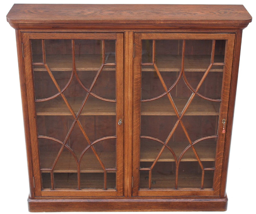 Victorian oak astral glazed bookcase display cabinet