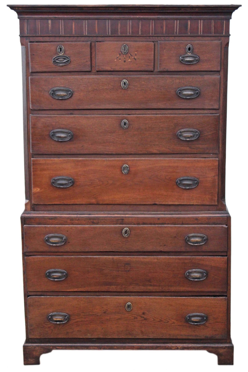 Georgian oak country tallboy chest on chest of drawers