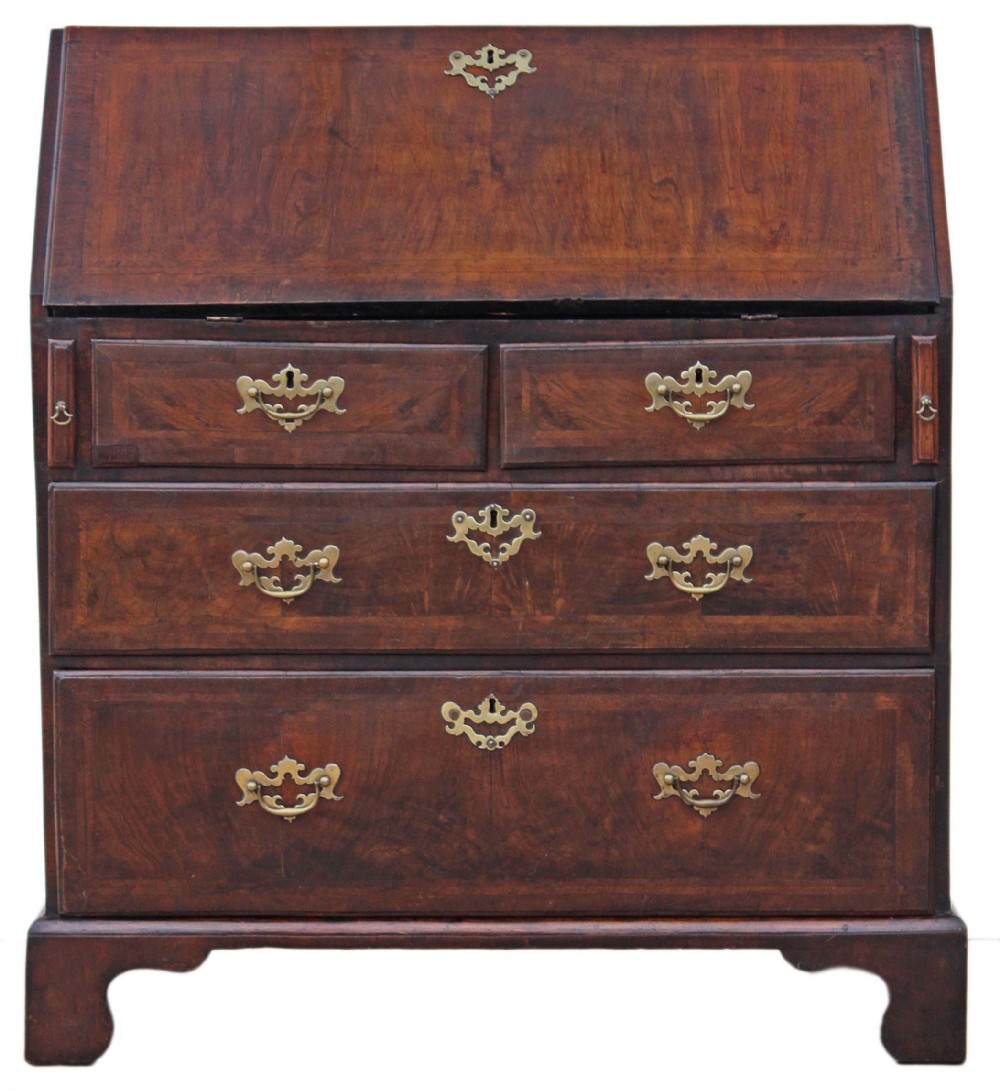 Georgian crossbanded walnut bureau desk