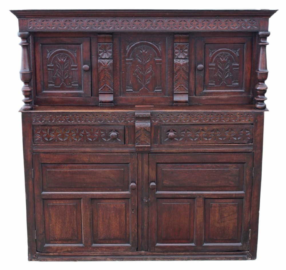 Gothic Georgian oak court cupboard sideboard coffer