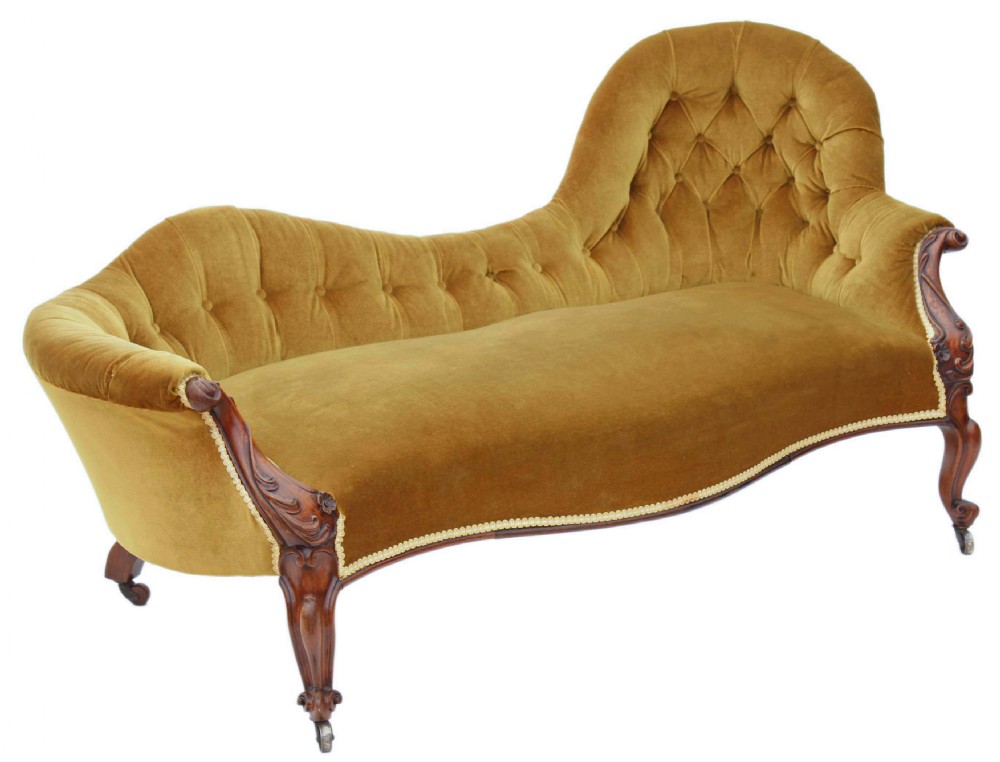 Victorian carved rosewood chaise longue sofa
