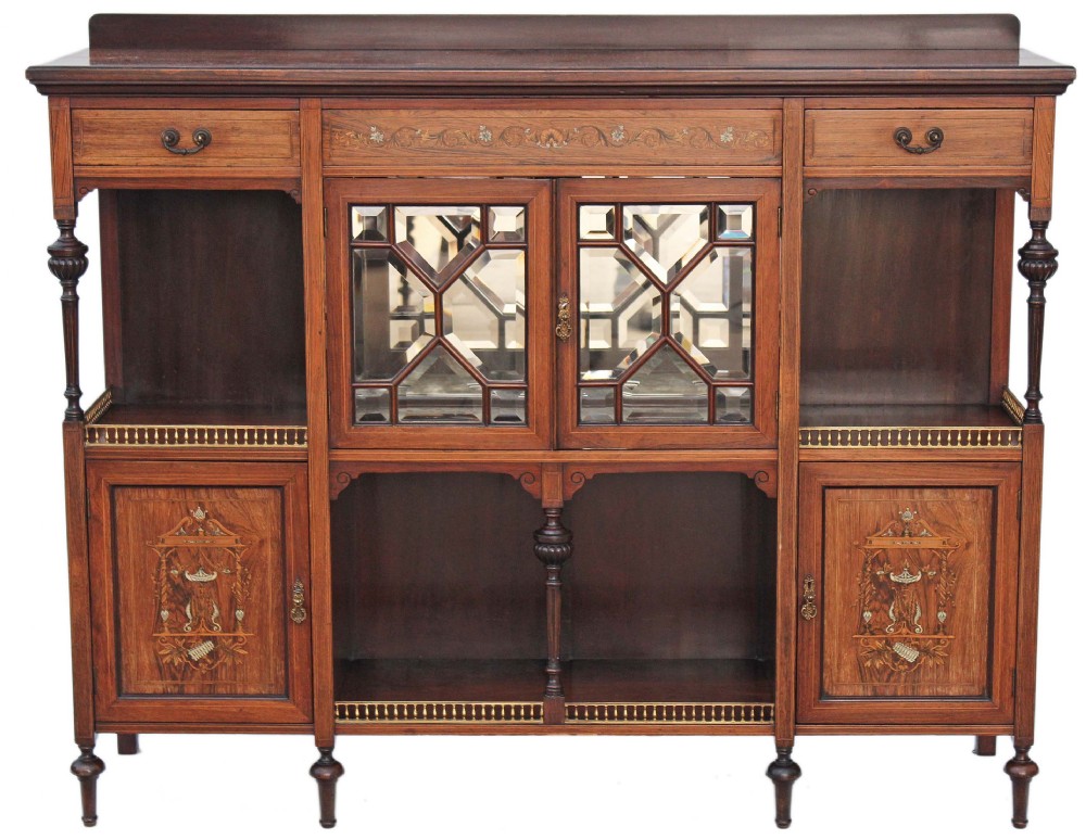 Maple and Co. inlaid rosewood glazed display cabinet