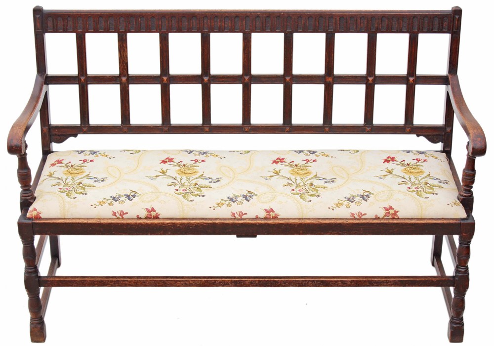 Victorian Gothic oak settle bench