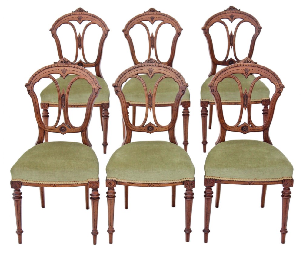 Set of 6 Victorian walnut dining chairs