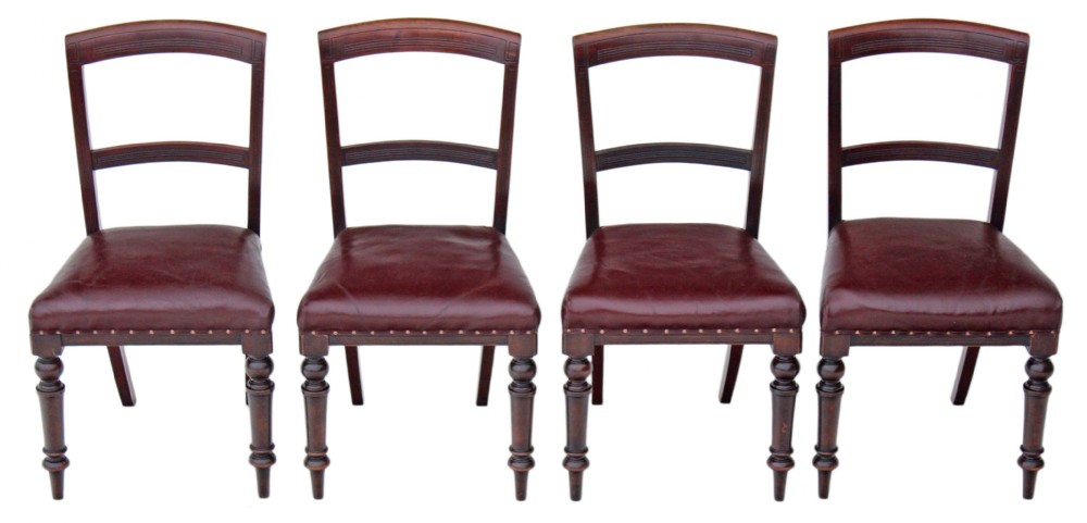 Set of 4 Victorian mahogany leather dining chairs