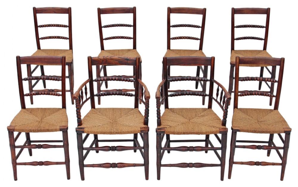Set of 8 19th Century elm dining chairs