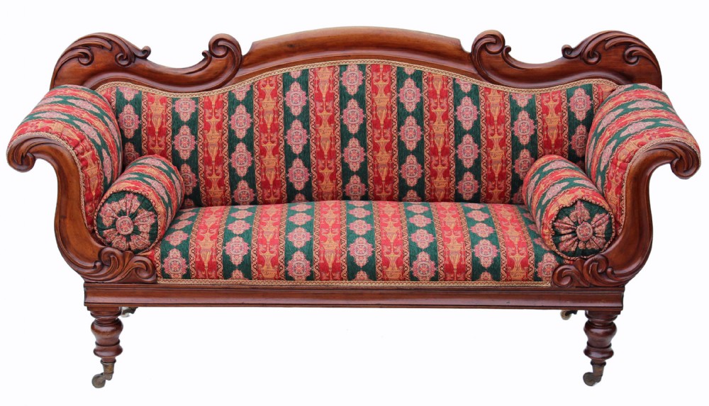 Regency walnut scroll arm sofa chaise longue