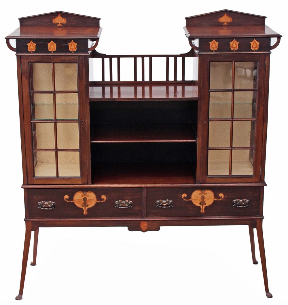 Art Nouveau inlaid mahogany glazed display cabinet