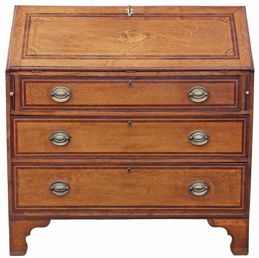 George III inlaid crossbanded oak bureau